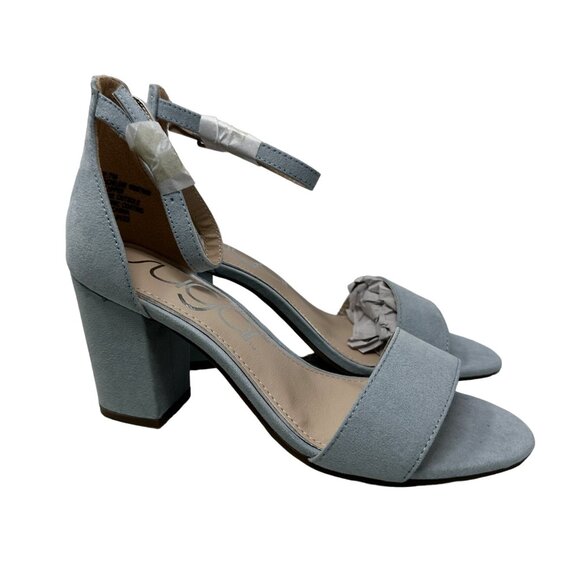 Sugar Block Heel Sandals Size 8 Light Blue Faux Suede Ankle Strap Prom HOCO - Picture 1 of 10